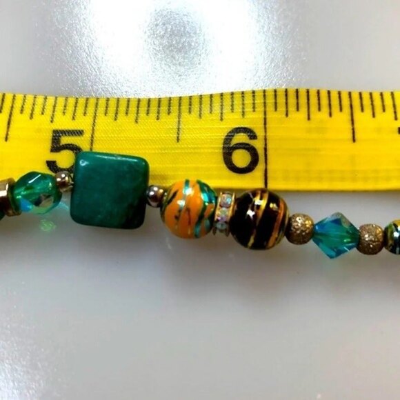 Beaded Toggle Bracelet Handmade Gold & Teal - Picture 6 of 8